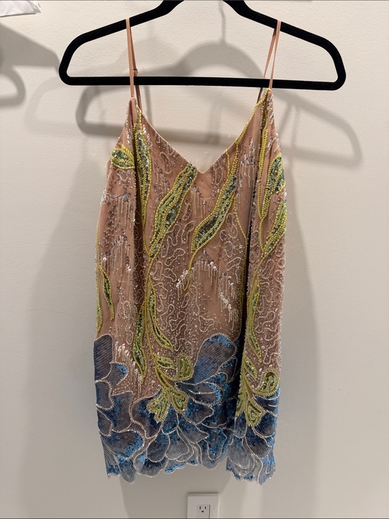 Helsi Dresses & Skirts - HELSI Lana Embellished Blush Slip Dress with Blue & Lime Beading